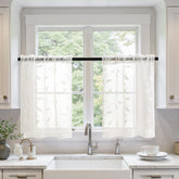 MIULEE Embroidered Leaf Patterned Rod Pocket Floral Semi Sheer Faux Linen Curtains Ivory 30Wx24L